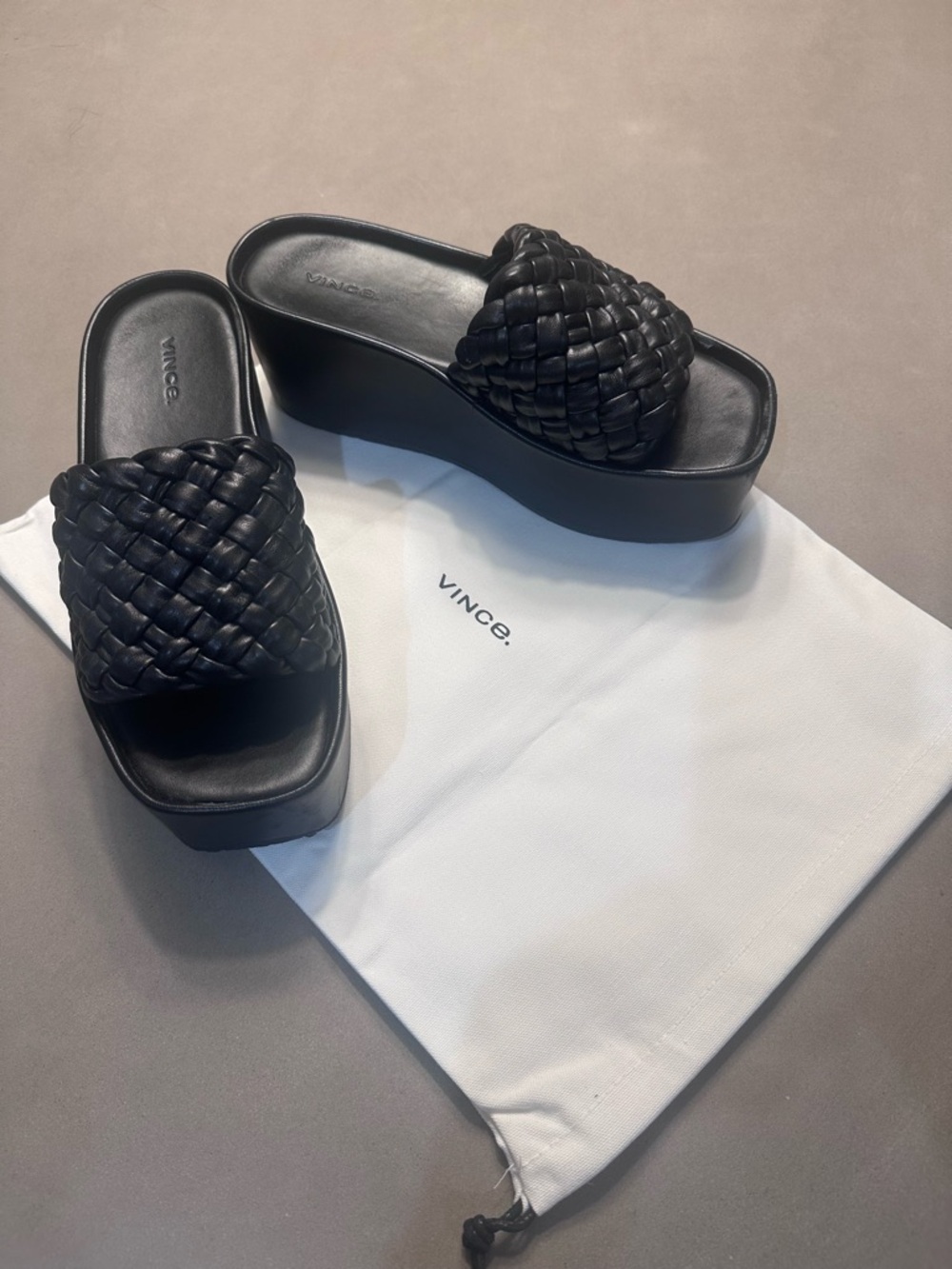 Vince Mari Black Woven Platform Slide Sandals Size 8.5